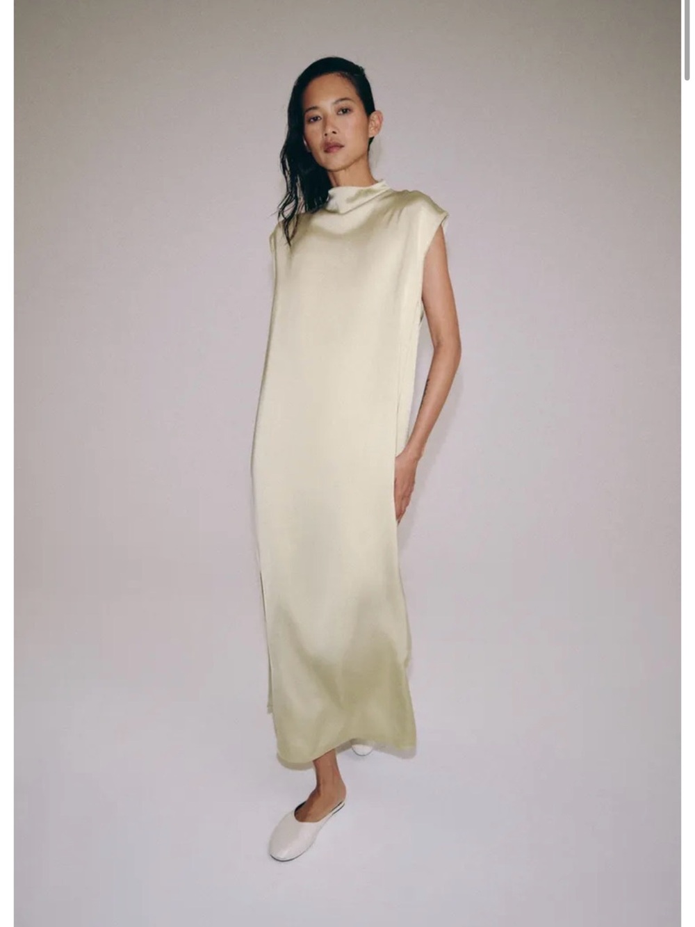 Sleeveless Satin Maxi Dress in light sage